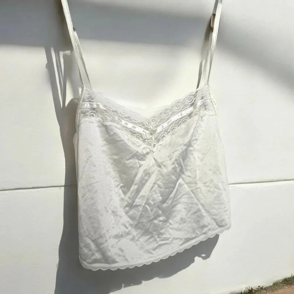 Vintage White Lace nylon Cami Top Cottagecore Fairycore glam coquette M - Picture 1 of 6